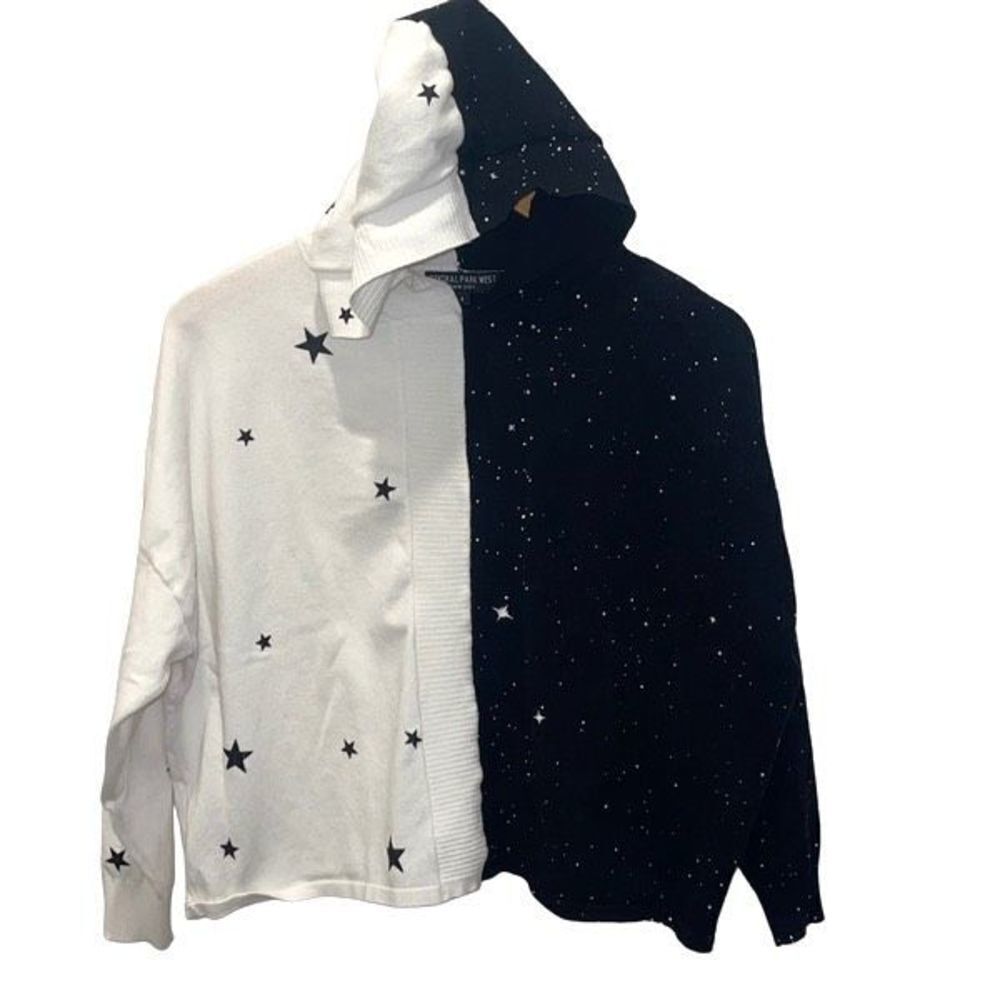 Central Park West Womens Colorblock Printed Pullover‎ Hoodie Black & White Small